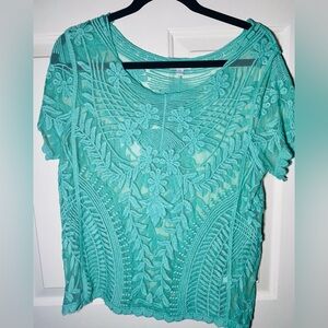 Charming‎ Charlie Green Floral Lace Shirt Womens size M